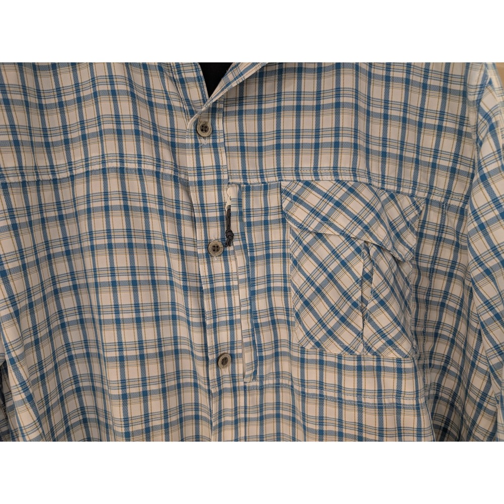 Wrangler Outdoor Blue Plaid Roll Sleeve Button Up Shirt Mens XL XLarge - Picture 2 of 8